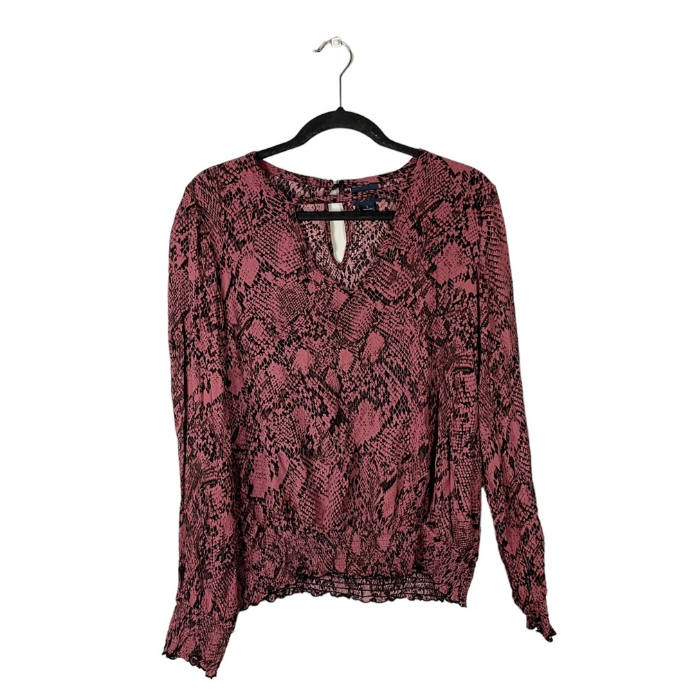Daytrip Snakeskin Patterned Boho Business Casual Long Sleeve Blouse Size Large